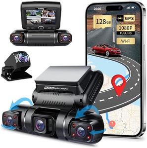 Yabdbg Dashcam Quad 4x1080P Avant,Gauche,Droite et Arrière Caméra Embarquée Voiture,GPS WiFi 24H Mode Parking,Vision Nocturne IR Dash Cam Voiture,150 ° Angle WDR 3 Pouces TFT G-Senseur Gratuit 128GB