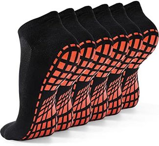 NOVAYARD 6 Pairs Non Slip Grip Socks Yoga Pilates Hospital Socks Sticky Grippers for Men Women, Black, Large