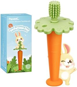 Papablic Baby Toothbrush Teether, 360° Carrot Toothbrush Teething Toy with Suction Base, Children's Day Gift Travel Essentials for Toddler Infants 6-12 Months