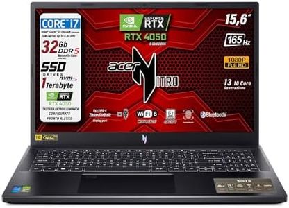 Acer Nitro Notebook Gaming, Cpu Intel Core i7 13620H, Ram 32Gb DDR5, 1 Tb, Display 15,6" IPS 165Hz, NVIDIA GeForce RTX 4050 6Gb GDDR6, Tastiera Retroilluminata e Fingerprint, Win 11 - Preconfigurato