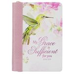 Christian Art Gifts Pink Vegan Leather Zipped Journal, Inspirational Women's Notebook My Grace Scripture, Flexible Cover, 336 Ruled Pages, Ribbon Bookmark, 2 Cor. 12:9 Bible Verse