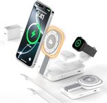 3 in 1 Foldable Charging Station for Apple Products,Mag-Safe Charger Wireless Charger Stand Compatible with iPhone 16/15/14/13/12 & Air-Pods& iWatch Series with LED,Mag-Safe Charger Stand Dock(White)