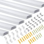 Pasun LED Aluminum Profile, 6 Pack U Shape LED Aluminum Channel 1M/3.3ft, LED Trunking with Milky White Cover, End Cover and Mounting Clip for LED Strip Light Installations Diffuser