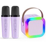 Karaoke Machine for Kids,2025 New Mini Portable Karaoke Toys, Karaoke Speaker with 2 Wireless Mics & Light for Home Party for Adults,Birthday Gifts for Girls and Boy Age 3-12 +Year Old (Purple-2 MIC)
