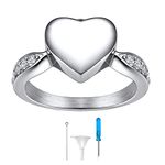 Richsteel Womens Mens Rings for Pet Ashes Stainless Steel Silver Heart Pendant Cremation Vial Jewellery Ring