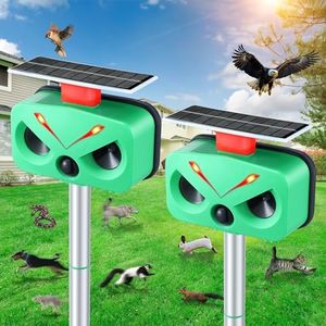 2 Pack Ultrasonic Cat Repellent Outdoor, Solar USB Powered Animal Repeller Ultrasonic Deer Deterrent Devices with Motion Sensor Waterproof Pest Deterrent for Dog Skunk Squirrel Raccoon Coyote Rabbit