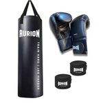 Aurion 4ft Filled Heavy Punching Bag with 12oz Boxing Gloves | Premium Synthetic Leather Boxing Kit for Home Gym | Shock Absorbing Striking Bag for MMA, Kickboxing & Muay Thai Training (Black)