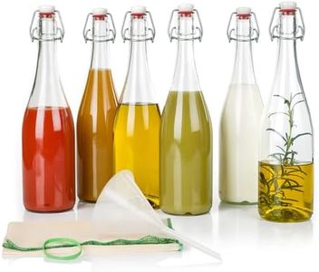 myFERMENTS Bouteilles en Verre avec Bouchons - Kit de Fermentation 6 Bouteilles 750ml à Bouchon Mécanique, Entonnoir 10cm, Tissu 50x50cm - Verre Épais, Joint en Porcelaine - Bière, Kombucha, Kefir