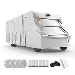FRUNO Oxford Fabric Class C RV Cover Fits 29'-32' Waterproof Rip-Resistant Anti-UV Motorhome Camper Cover for Winter Snow with Jack Cover 4 Tire Covers and Gutter Covers