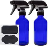 8-Ounce Cobalt Blue Glass Boston Round Spray Bottles (2 Pack) 3-Setting Heavy Duty Sprayers, Empty Refillable Bottle for Essential Oil Blends, DIY Cleaning & More