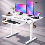 ARTIKEL Artidesk Electric Height Adjustable Table for Office Work with Keyboard Tray | Sit Stand Gaming Desk| 80Kg Wt Lift | 2 Headphone Hook Cable Management USB Port (White, 120x60cm)