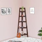 SB Furniture Solid Sheesham Wood Corner Ladder Shelf for Living Room | Wooden Floor Standing Corner 5 Tier Ladder Shelves for Bedroom | Decorative Bookcase Corner Shelf for Office | Rosewood, Walnut