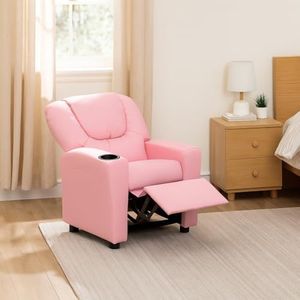 Naomi Home Suri Kids Recliner Chair with Cup Holder & Footrest, Pink Faux Leather - Cozy Lounge for Toddlers & Children