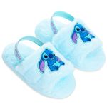 Disney Stitch Girls Fluffy Slippers, Comfy Mule House Shoes - Stitch Gifts for Girls (Blue, 1 UK)