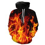 sanatty Unisex Hoodies 3D Print Galaxy Pullover Hooded Sweatshirt Hoodies with Big Pockets for Teen Men, Teen Boy, Women, Red Fire, Small-Medium