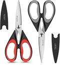 iBayam Kitchen Scissors All Purpose Heavy Duty 2 Pack with Protective Sheath, Stainless Steel Shears Kitchen Utensils Set for Cutting Food Cooking Meat Poultry Dishwasher Safe Soft Comfort-Grip