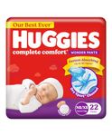 Huggies Complete Comfort Wonder Pants Newborn / Extra Small (NB/XS) Size (Up to 5 Kg) Baby Diaper Pants, 22 count| India's Fastest Absorbing Diaper with upto 4x faster absorption | Unique Dry Xpert Channel