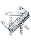 Victorinox Spartan Swiss Army Knife, Camping Pocket Knives, Medium, Multi Tool, 12 Functions, Blade, Bottle Opener, Silver Transparent