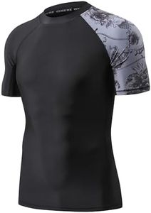 HUGE SPORTS Men's Splice UV Sun Protection UPF 50+ Skins Rash Guard Short Sleeves(Piracy, S)