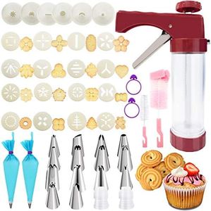 45PCS Cookies Press Gun Kit Set,DIY Cookie Maker With 16Cookie Discs,Icing Tips,Cleaning Brushes,EVA Piping Bags,Cookies Decorating Kit Baking Tool For Biscuit Making,Cakes Decorating For Any Holidays