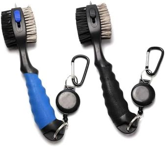 wowled 2 Pack Retractable Golf Club Brush, Oversized Golf Brush Head, Dual Sided Golf Club Groove Cleaner with Retractable Metal Pin Retractable Keychain (Black & Blue)