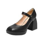 AMOJI Women High Platform Chunky Heels Mary Jane Block Heeled Sandals Closed Square Toe Dress Pumps Shoes for Wedding Party 306 Black Size 7.5 Women