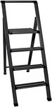 Step Ladder 4 Step Folding, Decorative - Modern Beautiful Grey Aluminum, Ultra Slim Profile, Anti Slip Steps, Sturdy-Portable for Home, Office, Kitchen, Photography Use,by SORFEY