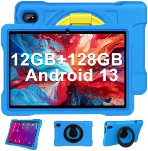 JUSYEA 2023 Newest Tablet 10' 12GB RAM+128GB ROM 1TB TF, Tablet Familiar/Tablet Niños, Andorid 13, WiFi 5G, Cores 2.0Ghz, BT 5.0, Google GMS, 8MP+5MP, Kids Space, Play Store, con Funda EVA (Azul)