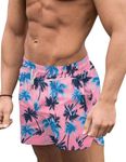 COOFANDY Mens Swim Trunks Quick Dry Board Shorts with Pockets Bathing Suit Boxer Swimwear Palm Tree M