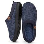 MERRIMAC Men's Wool Knit Memory Foam Indoor Slippers with Warm Sherpa Iining Anti-slip House Shoes (Navy Blue, 8-9 M US)