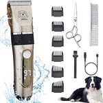 Dog Clippers, 2-Speed Professional Rechargeable Cordless Cat Shaver and Low Noise Water Proof Electric Dog Trimmer Pet Grooming Kit Animal Hair Clippers Tool with Scissors Combs