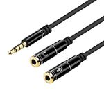 Headset Adapter For Headsets With Separate Headphone And Microphone Plugs 3.5mm Stereo Audio Male to 2 Female Headset Mic Y Splitter Cable Adapter(Black)