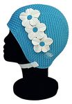 Blue Reef Tunis Bubble Single Colour Floral Ladies Classic Retro 3 Flower 2 Colour Row 3D Petal Stylish Vintage Swimming Hat Swim Cap One Size Adults With Adjustable Strap (Blue)