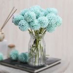 SATYAM KRAFT 5 Pcs Artificial Chrysanthemum Hydrangea Ball Flower Stick for Home, Diwali, Decor, Office, Deepawali,Decoration and Craft -(Pack of 5)(Blue)(Without Vase)(Fabric)