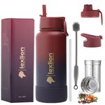 Lexlion Water Bottle 32 Oz, Triple Walled Insulated Stainless Steel Reusable, Wide Mouth, Fruit Diffuser-Thermal Leaf Infuser, Silicone Sleeve&Cleaning Brush, 3 Lids Leak Proof, Metal Mug Gallon