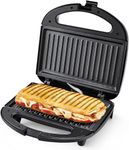 YASHE Panini Press Sandwich Maker, 750W Grill with Indicator Lights, Non-Stick Plates, Cool Touch Handle, Compact Design, Black (Plastic, Aluminum)