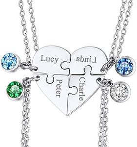 FaithHeart Collier d'Amitié pour 4 Fille,4 Pièces Pendentif Coeur Séparable Meilleure Amie Pierres de Anniversaire et Prénom Personnalisé en Acier Inoxydable,Bijoux BFF Best Friends Cadeau