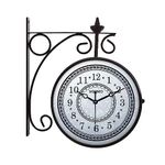 Amazon Brand - Solimo Double Sided Vintage Station Wall Clock, one Side Roman and Other Side Numeral dial (8 Inches, Black) Metal, Analog