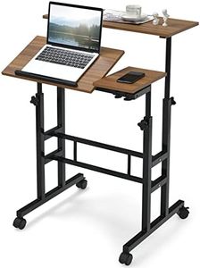 Giantex Mobile Stand up Computer Desk, Rolling Standing Laptop Cart with 2 Tilting Desktops, Sitting or Standing Modes, Height Adjustable Home Office Workstation (Walnut)