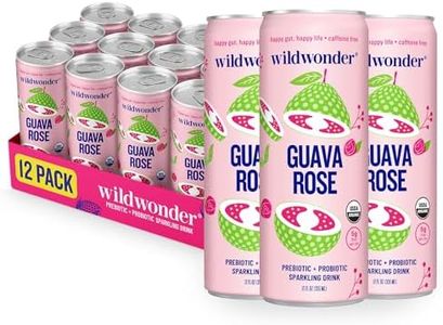 wildwonder Sparkling Probiotic Drink 12pk, For Gut Health & Immune Support, Guava Rose, 5g Prebiotic Fiber, Live Probiotics, Organic, Vegan, Low Sugar, 12 Pack, 12oz Can, As Seen on Shark Tank