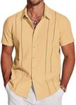 COOFANDY Mens Casual Button Down Shirts Short Sleeve Cuban Guayabera Shirt Summer Beach Top Yellow