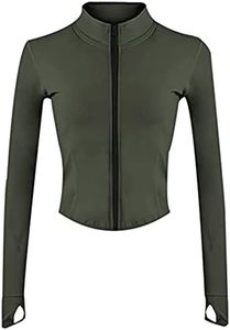 Yeokou Womens Active Zip Up Running Workout Cropped Bbl Athletic Jacket with Thumb Holes(ArmyGreen-XXL)