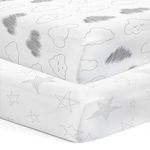 The White Cradle Flat Bed Sheet for Baby Cot & Mattress (2 pcs Pack) - Pure Organic Cotton - Extra Large, Super Soft & Smooth, Absorbent Twill Fabric for Infants & Newborns - Star & Clouds