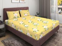 GOLDEN TWIG Premium Bedsheets for Double Bed with 2 Pillow Covers (Floral - Yellow, Queen)