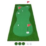 Tangkula 10 FT Golf Putting Green, Large Professional Golf Training Mat with Realistic Artificial Grass Turf, 3 Holes, 3 Flags and Cups for Indoor Outdoor Putting Practice (10 FT x 3.3 FT)