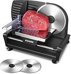 FOHERE Electric Meat Slicer, 200W Deli & Food Slicer with Two 7.5'' Blade(Serrated & Smooth) for Home Use, Precise 0-15mm Adjustable Thickness for Meat, Cheese, Bread, Include Food Pusher