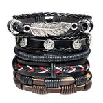 University Trendz Leather Base Metal Bracelet for Men (Pack of 5 ) (Black)