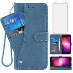 Compatible with LG X Charge/Fiesta 2 LTE/X Power 2/X5/LV7 Wallet Case and Tempered Glass Screen Protector Flip Cover Card Holder Cell Phone Cases for LG-M322 XPower 3 SP320 M327 M322 Women Men Blue