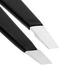 Eyebrow Tweezers Stainless Steel Facial Hair Removal Tweezers for Men & Women in Black with Slanted Tip for Easy Plucking by AURAY