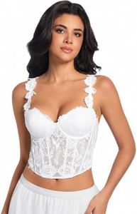 ANIBLU 3D Applique Lace Corset Top for Women with Deep Skin Tone - Sheer Mesh Bustier Crop Top for Party, Going Out and Evening Wear - Large